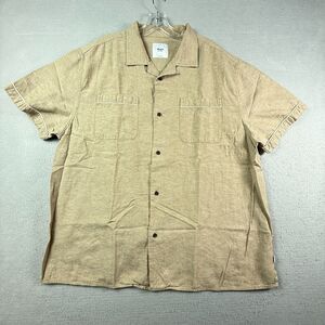 Katin Shirt Men's XL Tan Short Sleeve Cotton Linen Blend Camp Loop Collar